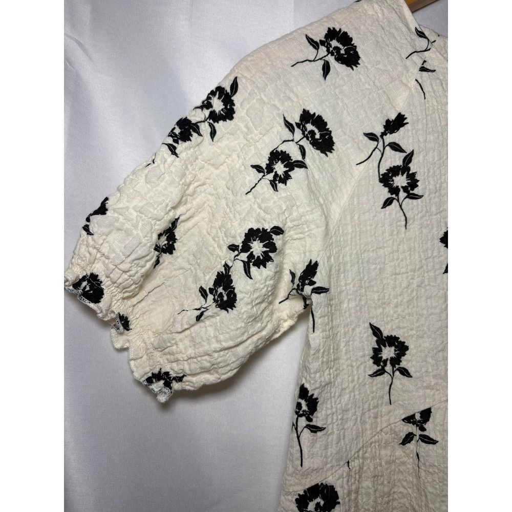 Zara Floral Tunic Top Cream Black Gauzy Tiered Babydoll Womens Small - Picture 3 of 7
